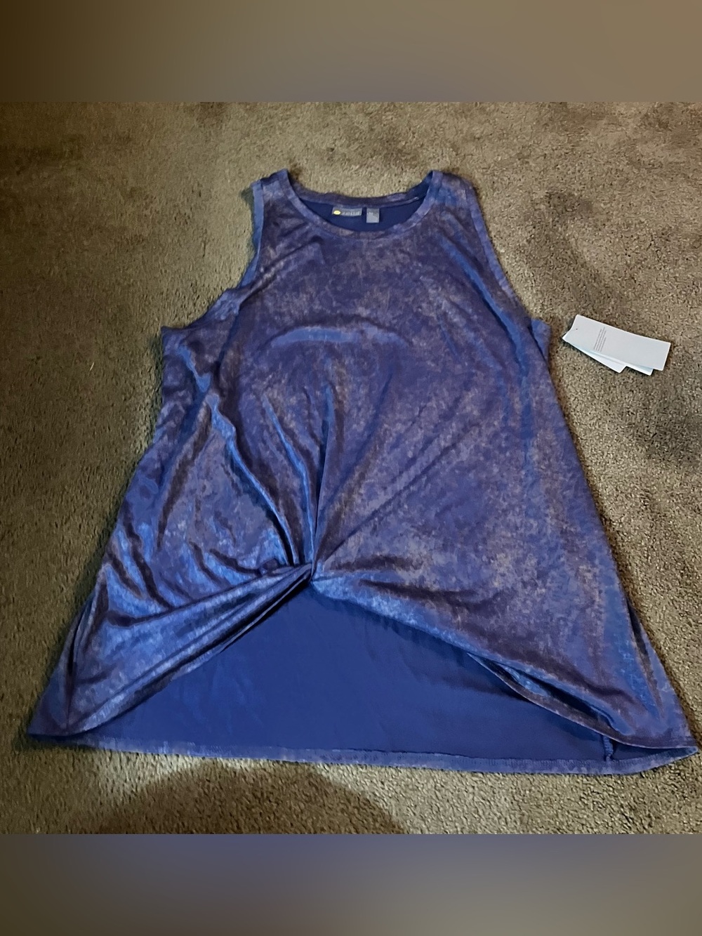 NWT Zella Twist Front Tank Top Blue Marlin Acid Wash Layered Sleeveless Medium